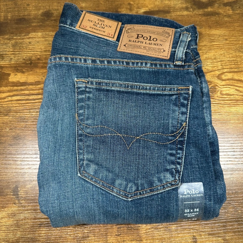New Polo Ralph Lauren Sullivan Slim Stretch Jeans Mens 32x34 Blue Denim Medium